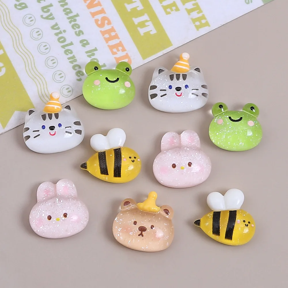 20pcs Mixed Mini Translucent Animal Resin Charms - Glitter Bee, Cat, Frog & Bear DIY Craft Supplies