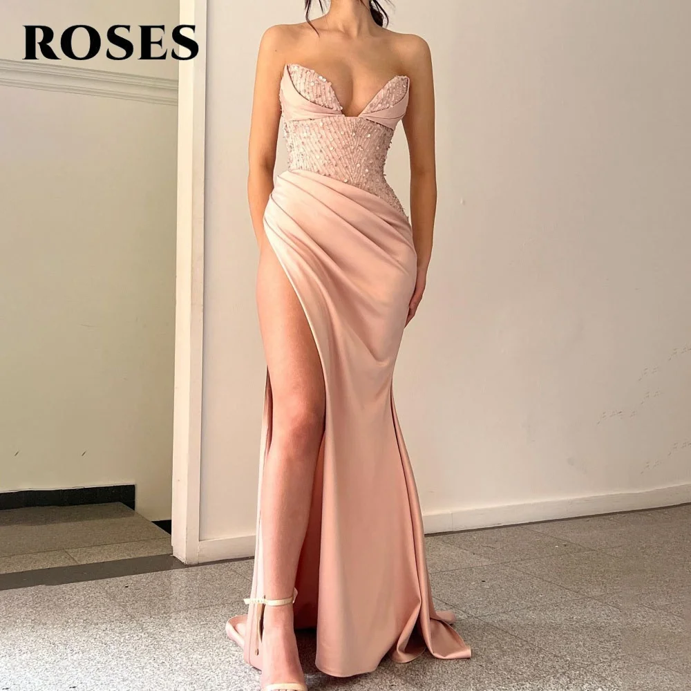 

Розовое вечернее платье ROSES с вырезом «сердечко», без рукавов, с плиссировкой, для женщин, фасон «труба», с разрезом, нарядное, на заказ