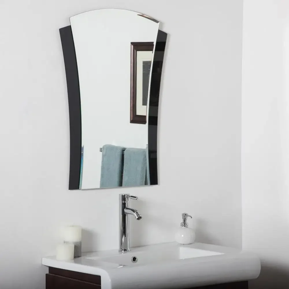 Modern European Inspired Beveled Glass Bathroom Vanity Mirror Unique Handcrafted Silver Wall Mirror Distortion-Free Reflection