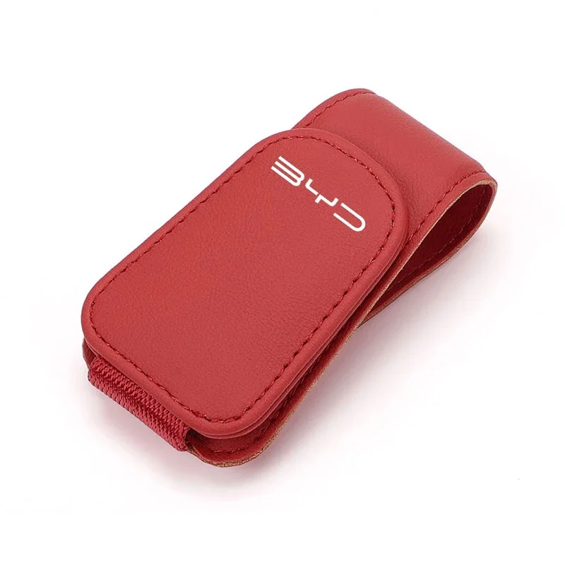 Magnetic Absorption Sunglasses Card Holder For BYD Dolphin Seal Atto3 Han Tang Song Yuan BYD Logo Leather Sun Visor Glasses Clip