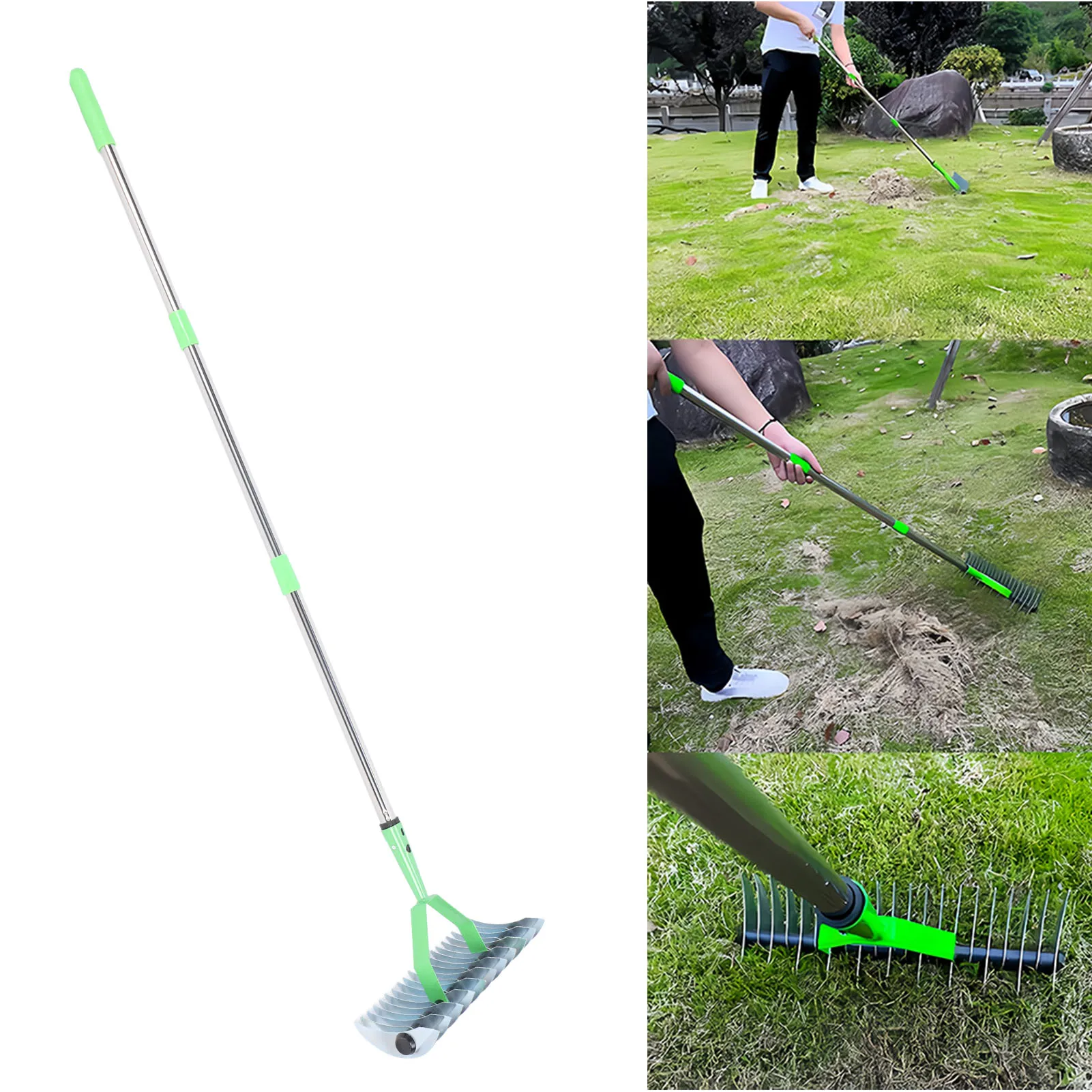 보우 레이크 잔디 정리용 레이크 초가지붕 레이크 3단 스테인리스 스틸 잔디 제거기 잔디 정리용 레이크