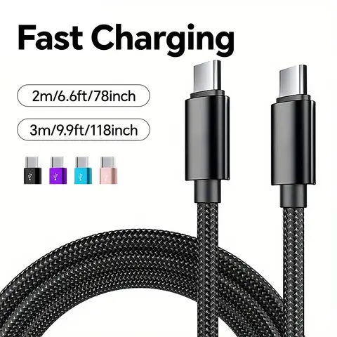 66W 5A Nylon 1m 2m 3m USB C vers Type C câble de charge rapide pour Iphone 15 16 Pro Max Samsung S24 Xiaomi câble de charge OPPO