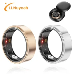 llNuyoah 2024 Nuovo Smart Ring SR03 per le donne degli uomini Monitoraggio della frequenza cardiaca e dell'ossigeno nel sangue Anello intelligente argento nero brillante IP68 e 5ATM