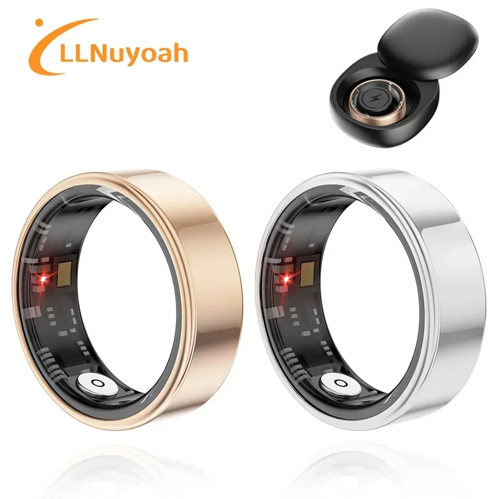 llNuyoah 2024 New Smart Ring SR03 for Men Women Heart Rate and Blood Oxygen Monitor Bright Black Silver smart Ring IP68 & 5ATM