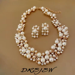 DREJEW 3 Pcs Rhinestone Pearl Earrings Necklace Set Two-piece Vintage Choker Accessory Fashion Jewelry Sets for Women Wedding