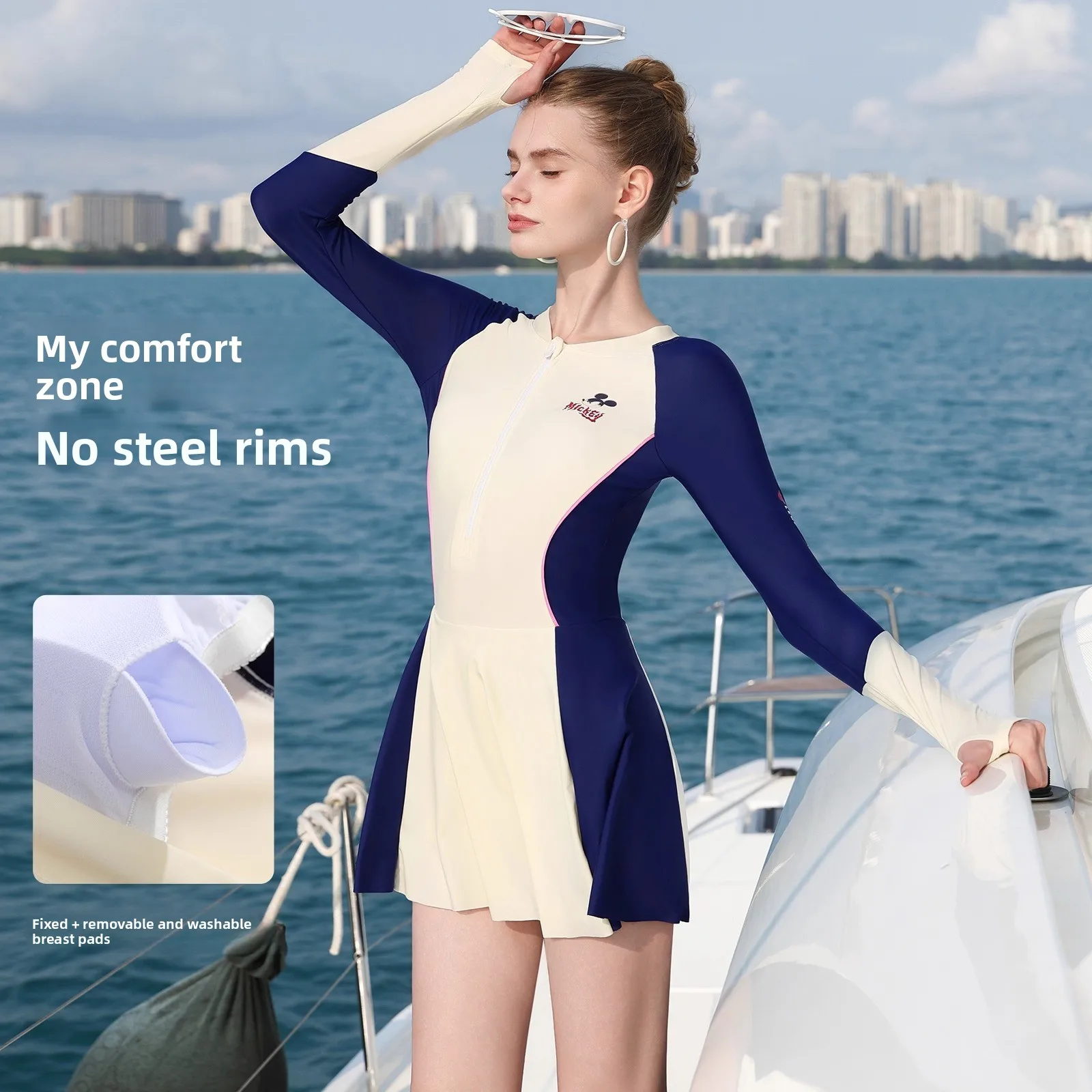 ملابس سباحة ديزني للسيدات 2025 ملابس سباحة جديدة محافظة بأكمام طويلة قطعة واحدة واقية من الشمس ملابس سباحة نسائية للتخسيس #3