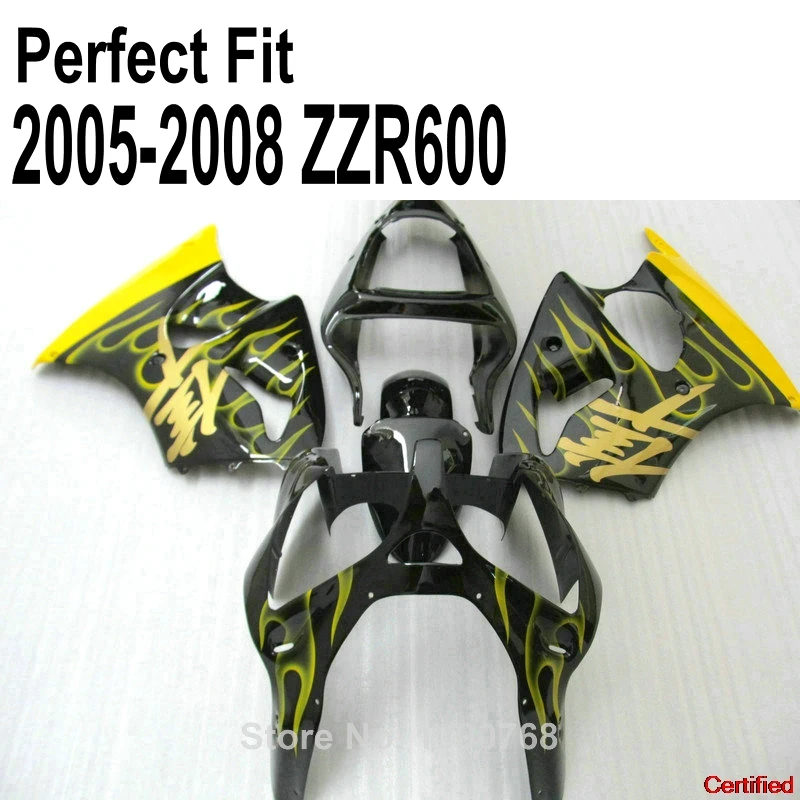 

Injection Fairing Kit For Kawasaki ZZR600 2005 05 2006 06 2007 07 2008 08 Yellow Flames Fairings 94