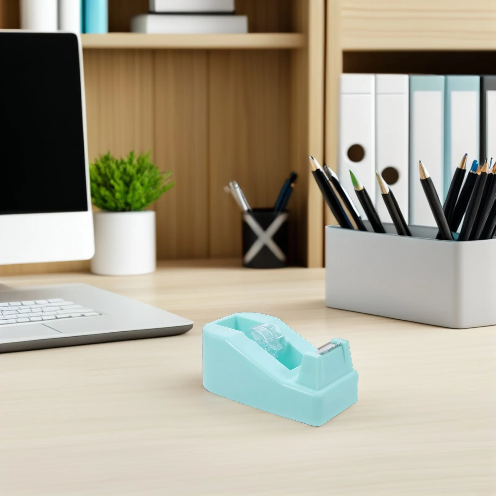 موزع قاطع سطح المكتب البلاستيكي الصغير للمكتب المنزلي، شفرة حادة قوية لتوفير المساحة، حامل شريط عملي للمكتب #6