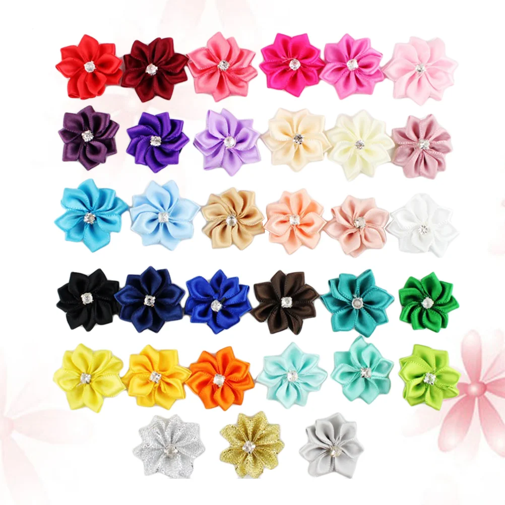 50 Pcs 3CM Baby Girls Flower Headbands with Diamond Sweet Handmade Hair Band Headwear(Mixed Color) baby headbands