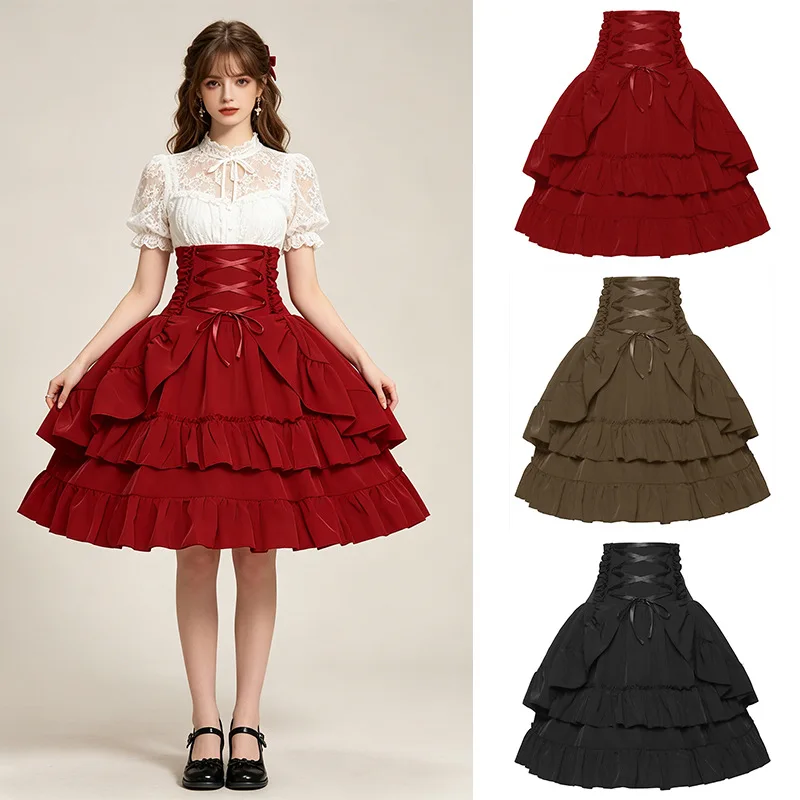 High Waist Half Skirt Victorian Lady's Costume Renaissance Retro Stage Performance Halloween Show Clothing Women's Fashion