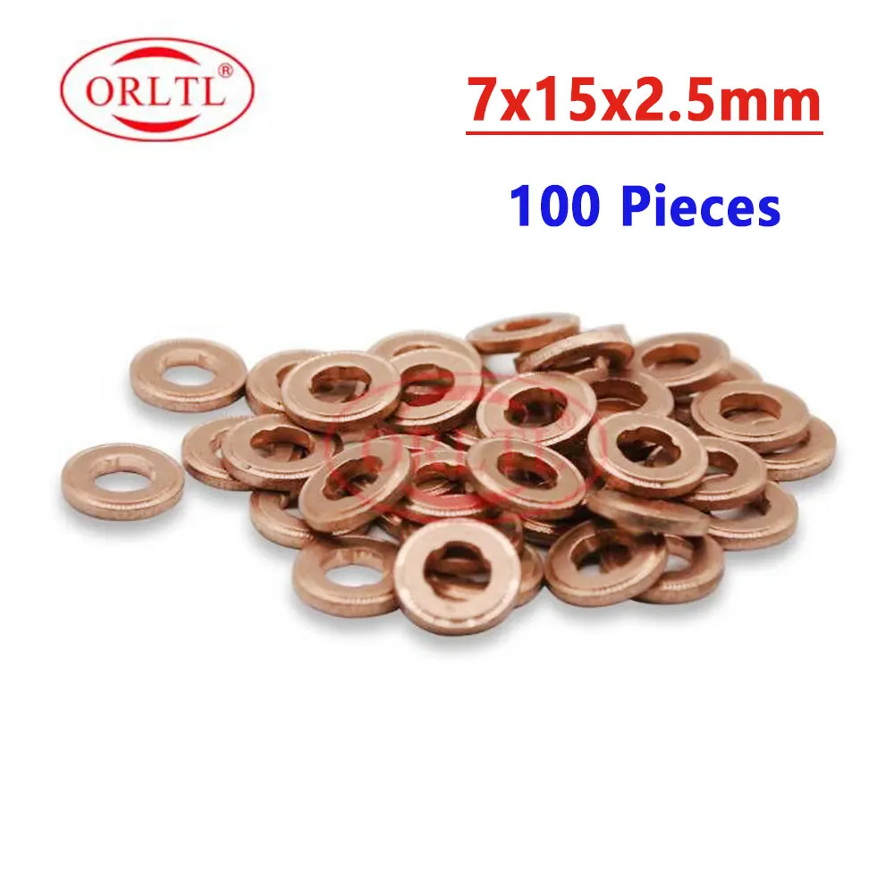 ORLTL 100PCS 연료 인젝터 구리 와셔 F00VC17504 BOSCH Delphi Denso Auto 용 디젤 노즐 심 F00VC17503 F00VC17505