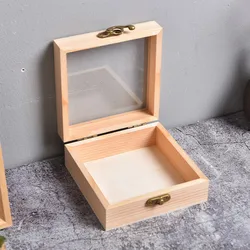 Retro Wooden Storage Box Square Hinged Storage Boxes Craft Gift Box Jewelry Box Home Desktop Clamshell Storage Decoration