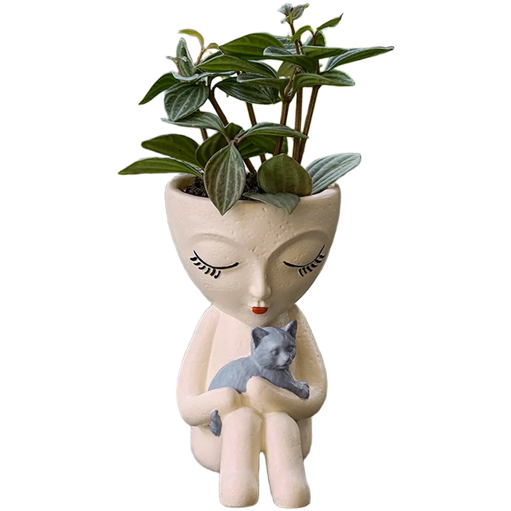 

Succulent in Vinyl Featuring Girl Hugging Cat Illustration for Garden Patio Indoor Desk Shelf Home Decor Application