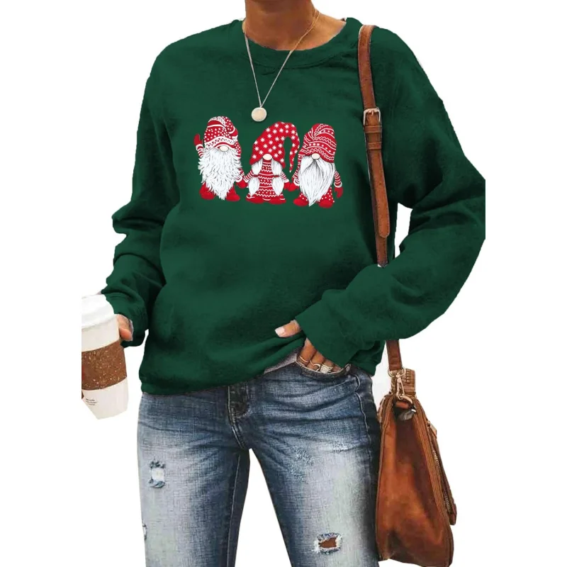 

Merry Christmas Gift Women's Sportswear Dwarf Cute Long Sleeve Round Neck Top