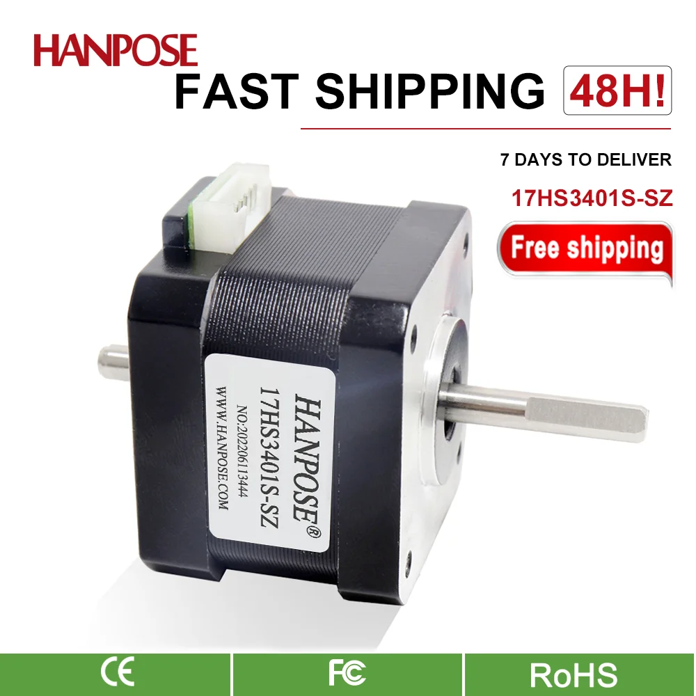 HANPOSE NEMA17 double shaft motor 1.3A 28N.cm 4-lead 17HS3401S-SZ Stepper Motor  for CNC Router Engraving milling machine