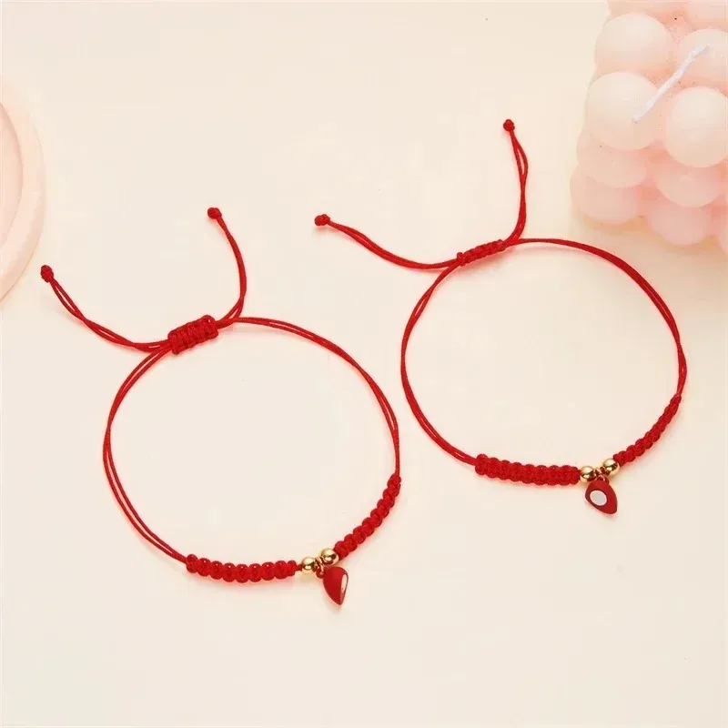 2 قطعة مجموعة أساور مغناطيسية للزوجين أحمر أسود حبل مضفر قابل للتعديل مجوهرات الصداقة هدية الذكرى السنوية للزوجة #5