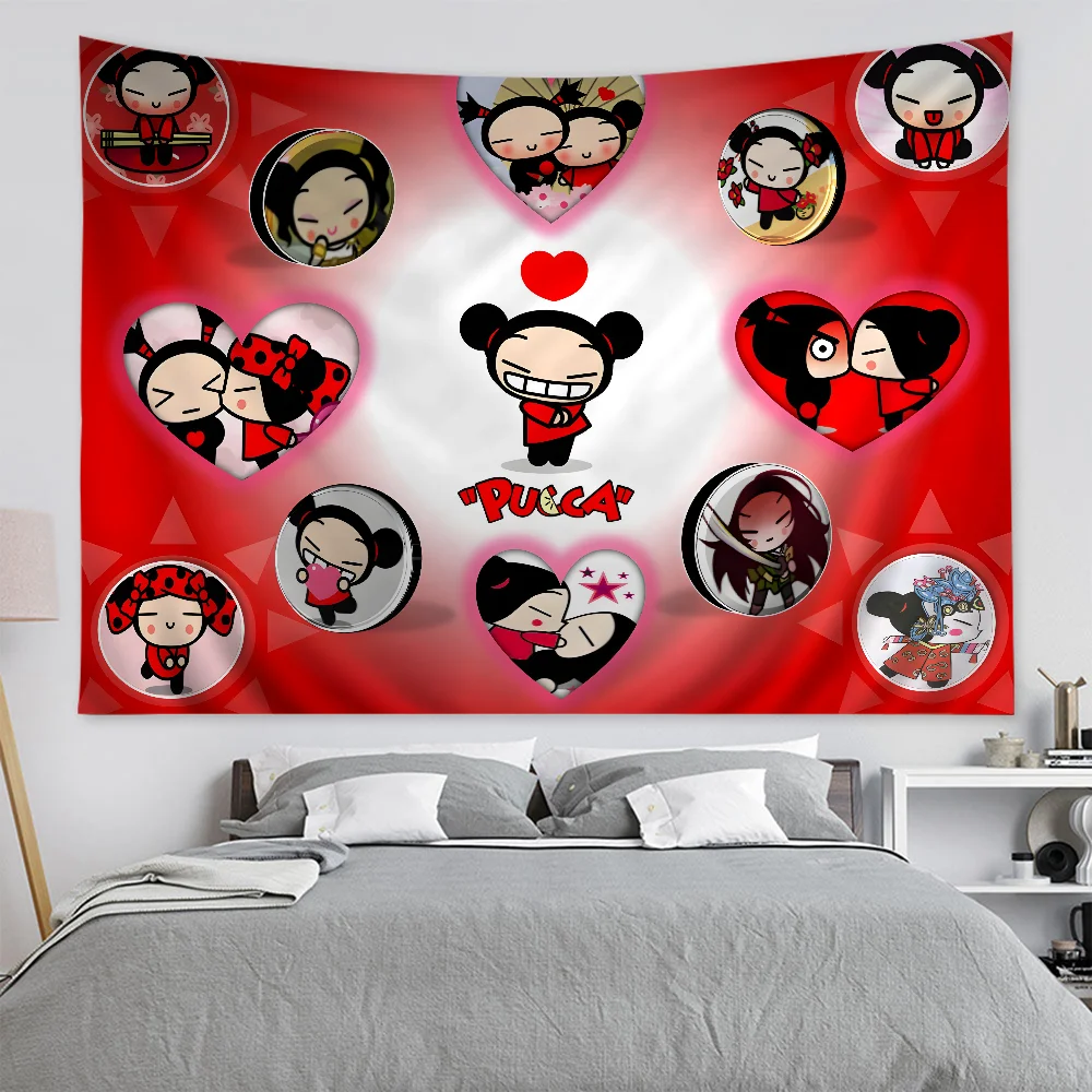 Small Pucca Anime Printed Large Wall Tapestry Art Science Fiction Room Home Decor Decor Blanket