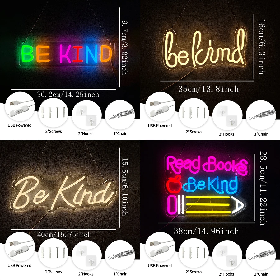 Ba Kind Neon Sign For Wall Decor,Led Neon Light For Bedroom,Living Room,Classroom,Book Store,Office,Bar,Party,Club,Gift For Teen
