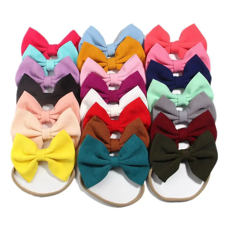 

10PCS 13CM 5.1" New Headbands Seersucker Waffle Hair Bows For Hair Accessories With Nylon Headband For Women Girls Kids Head