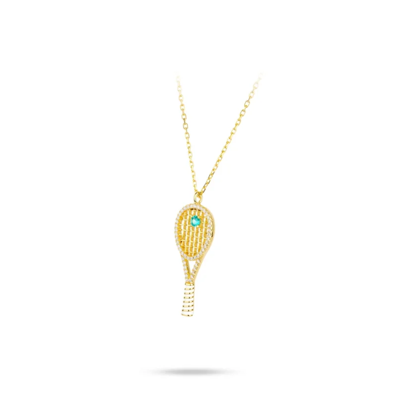 Bellux Pendant Chain 925 Silver Synthetic Zircon Yellow Gold Hollow out Tennis Racket Cute Design Necklace - view 2
