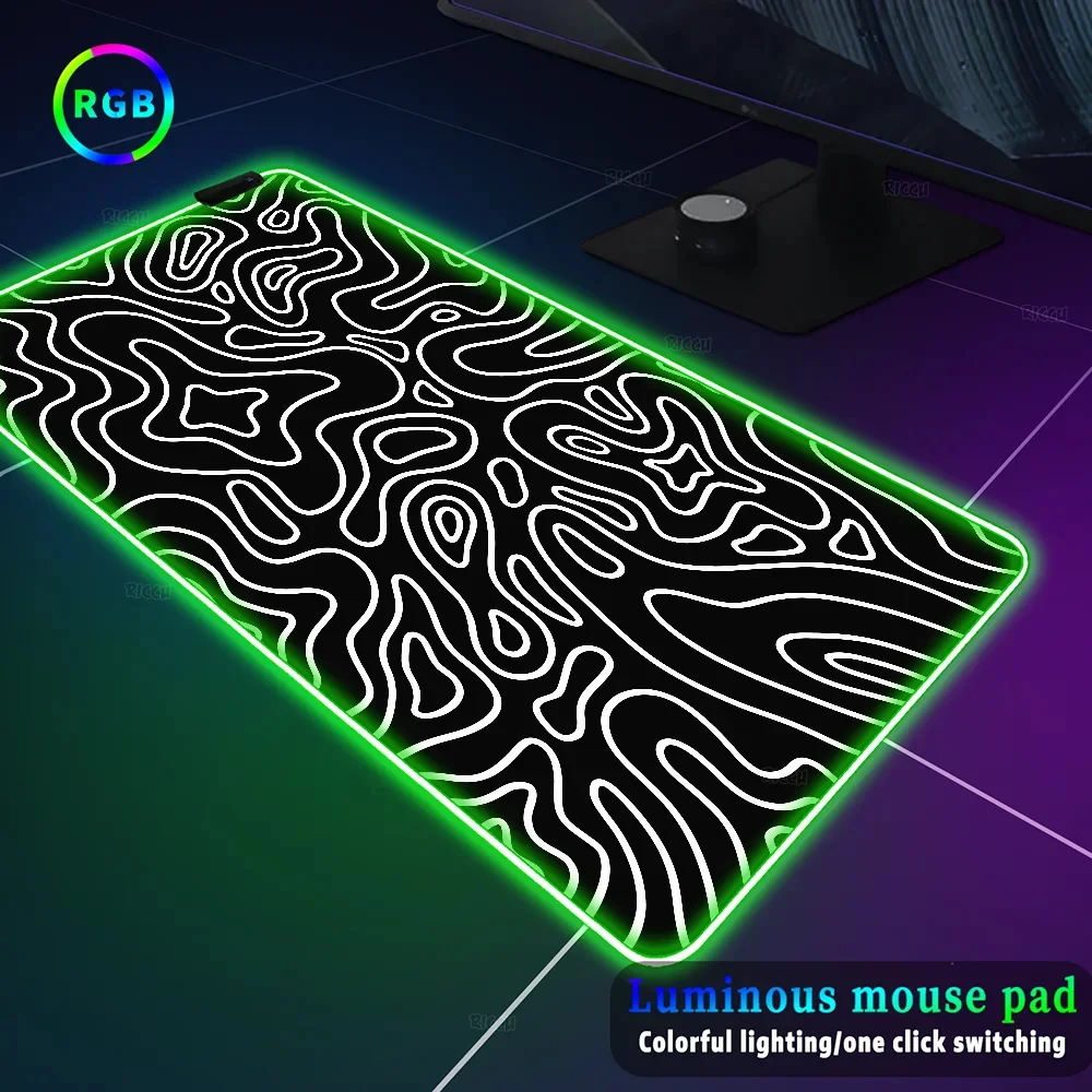 

Colorful glow Backlight mause carpet Mousepad Lighting RGB HD Black & white lines Colorful Lumious XXL mause pad Game table mats