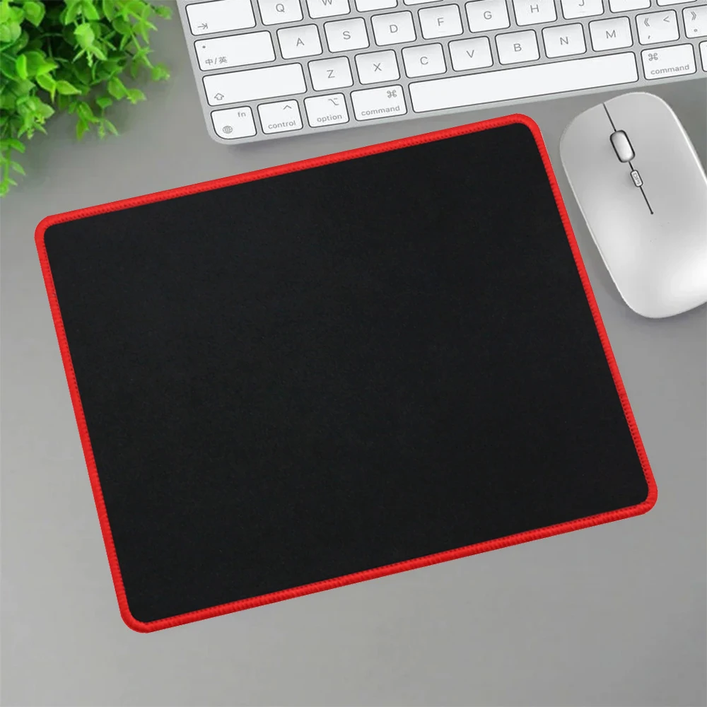 Black Office Mouse Pad Square with Stitched Edge Smooth Cloth Gaming Mousepad Non-Slip Rubber Base for Computer Laptop Desk Mat
