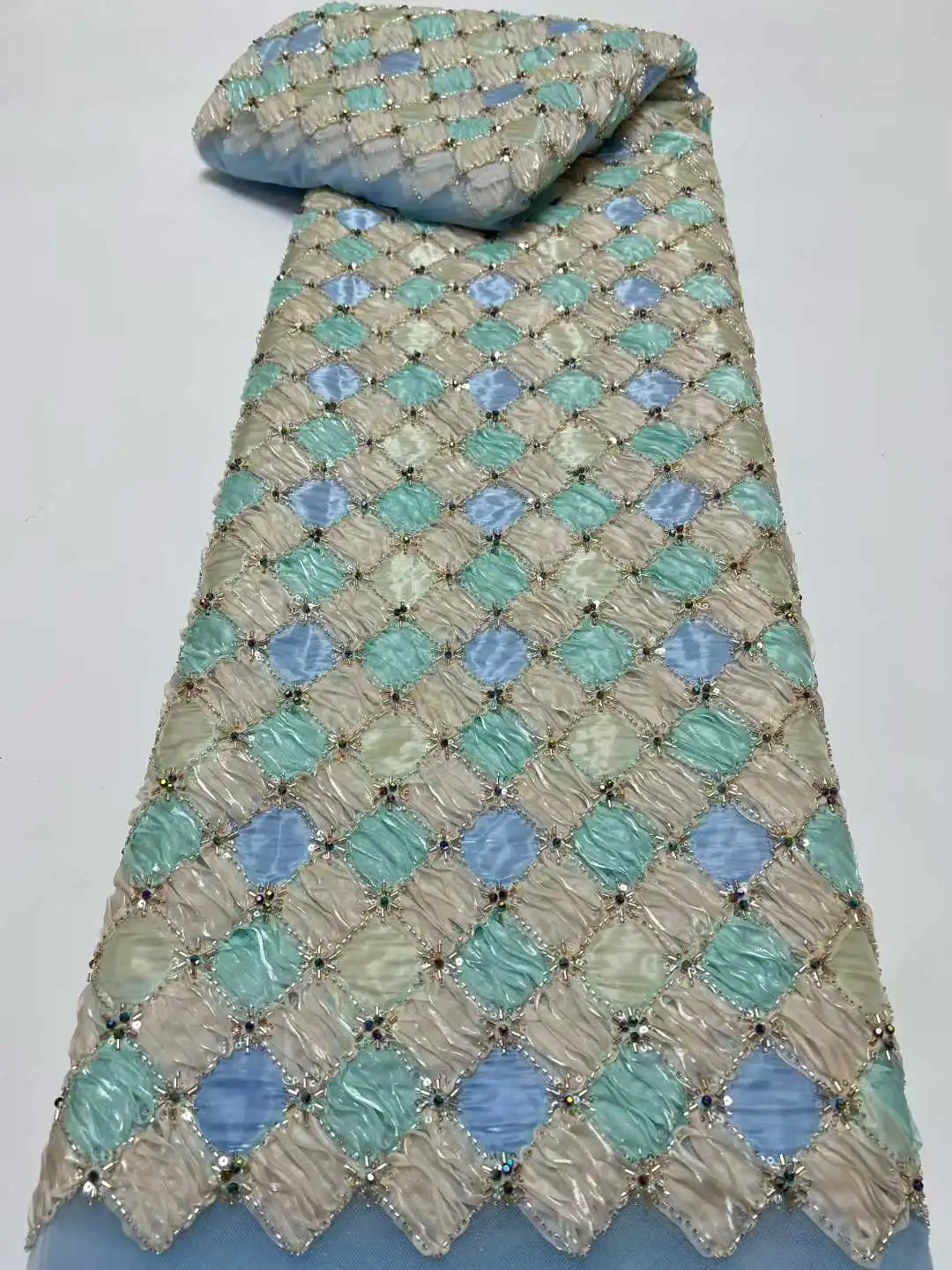 

Новинка 2025, африканская, нигерийская, Франция, швейцарский тюль, кружевная ткань с бусинами и блестками, элитный костюм для невесты, свадебной вечеринки, шить платья