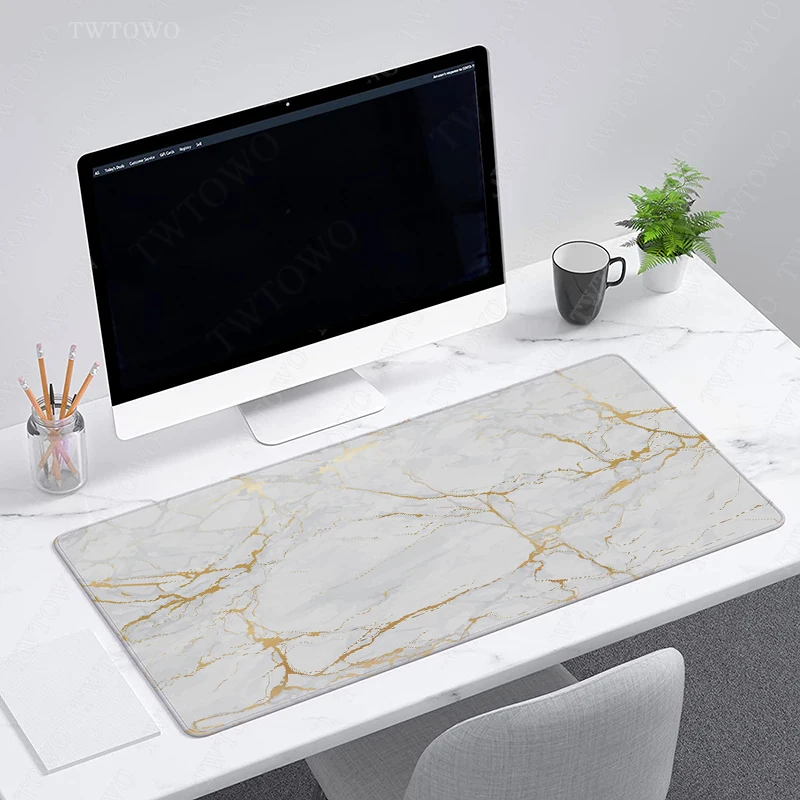 White Gold Marble Mouse Pad Gaming XL Computer Home New Mousepad XXL Playmat Natural Rubber Carpet Office Soft Computer Mice Pad