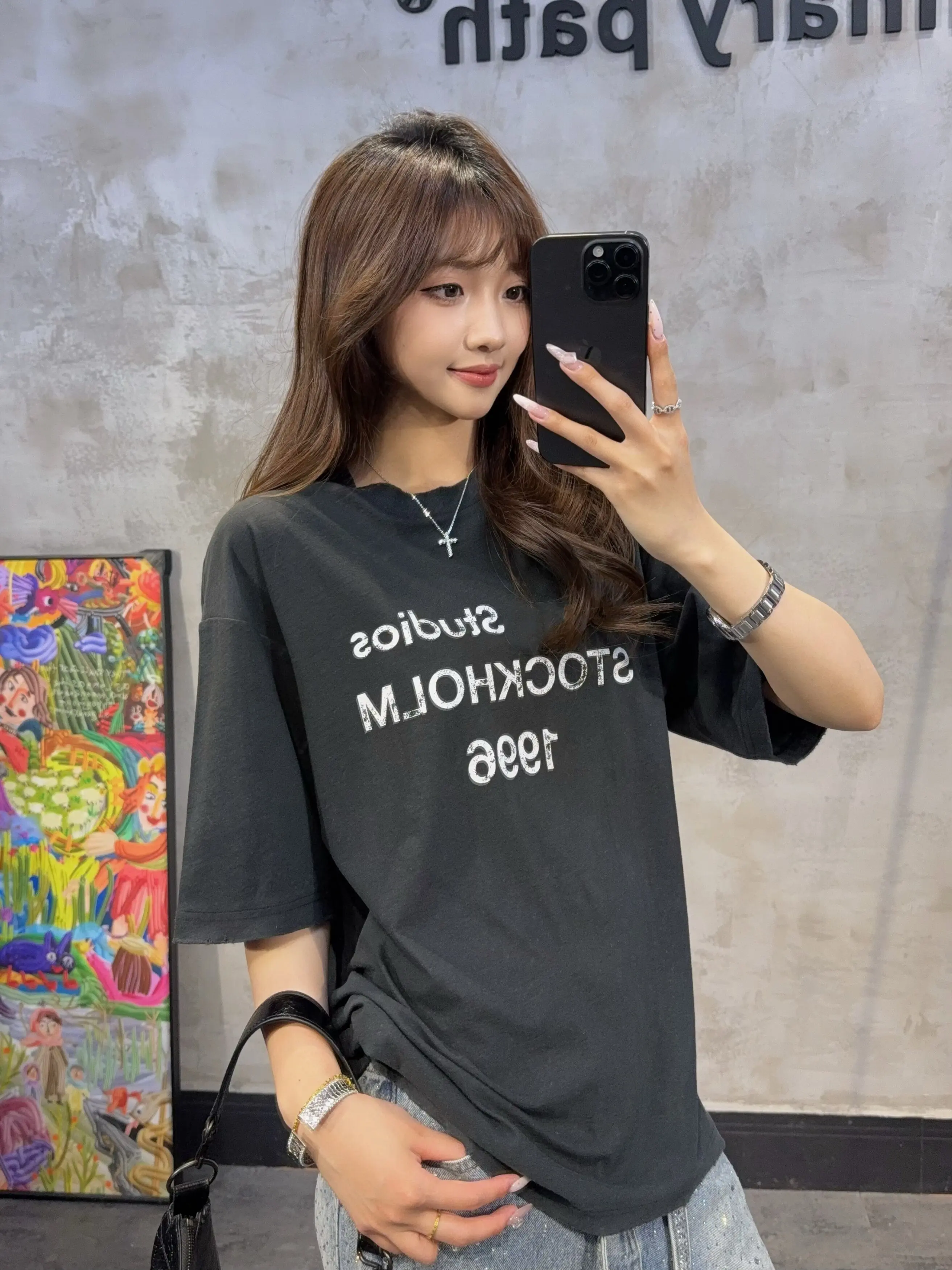 High Quality New Spring Summer Cotton-line Short Sleeve T-shirt Vintage 1996 Letters Printed All-match Round Neck Casual Tops