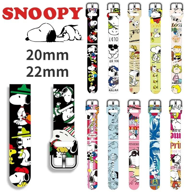 Snoopy 20mm 22mm Anime Band Strap for Samsung Huami Amazfit Garmin Huawei Bracelet Cartoon Silicone Watch Cute Watchband Strap