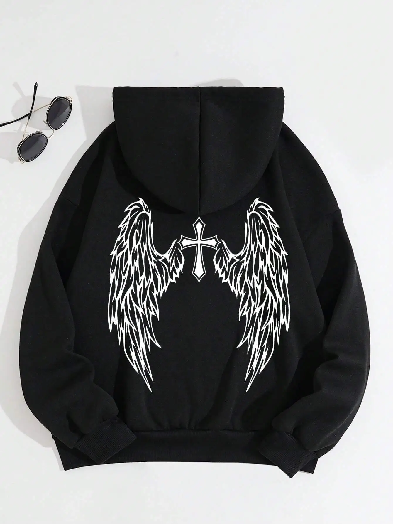 Cross Body And Flying Wings Funny Graphic Hoodies Women Soft Fleece Hoodie Street Warm Sweatshirts Oversize Fleece Clothes