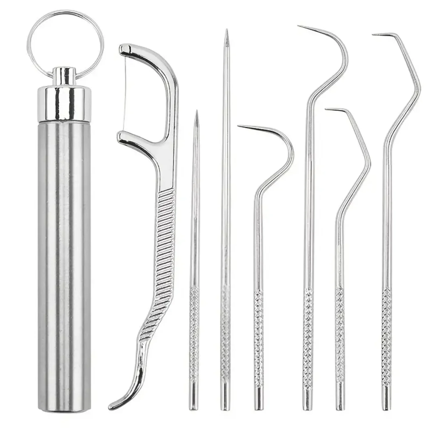 7pcs Portable Stainless Steel Toothpicks Set for Outdoor Picnic, Camping, Travel - Reusable Metal Toothpicks with Holder for Tee