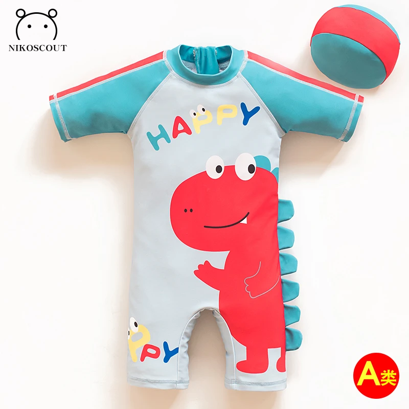 Children's Swimsuit One-Piece Boy Dinosaur Korean Kids Baby Hot Spring Quick-Drying New Baby Cute Sun Protection Swimsuit