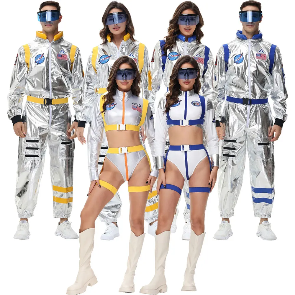 

Women Space Suit Party Dress up Astronaut Costume Adult Silver Spaceman Costume Couples Space Suit Robot Uniform Suit