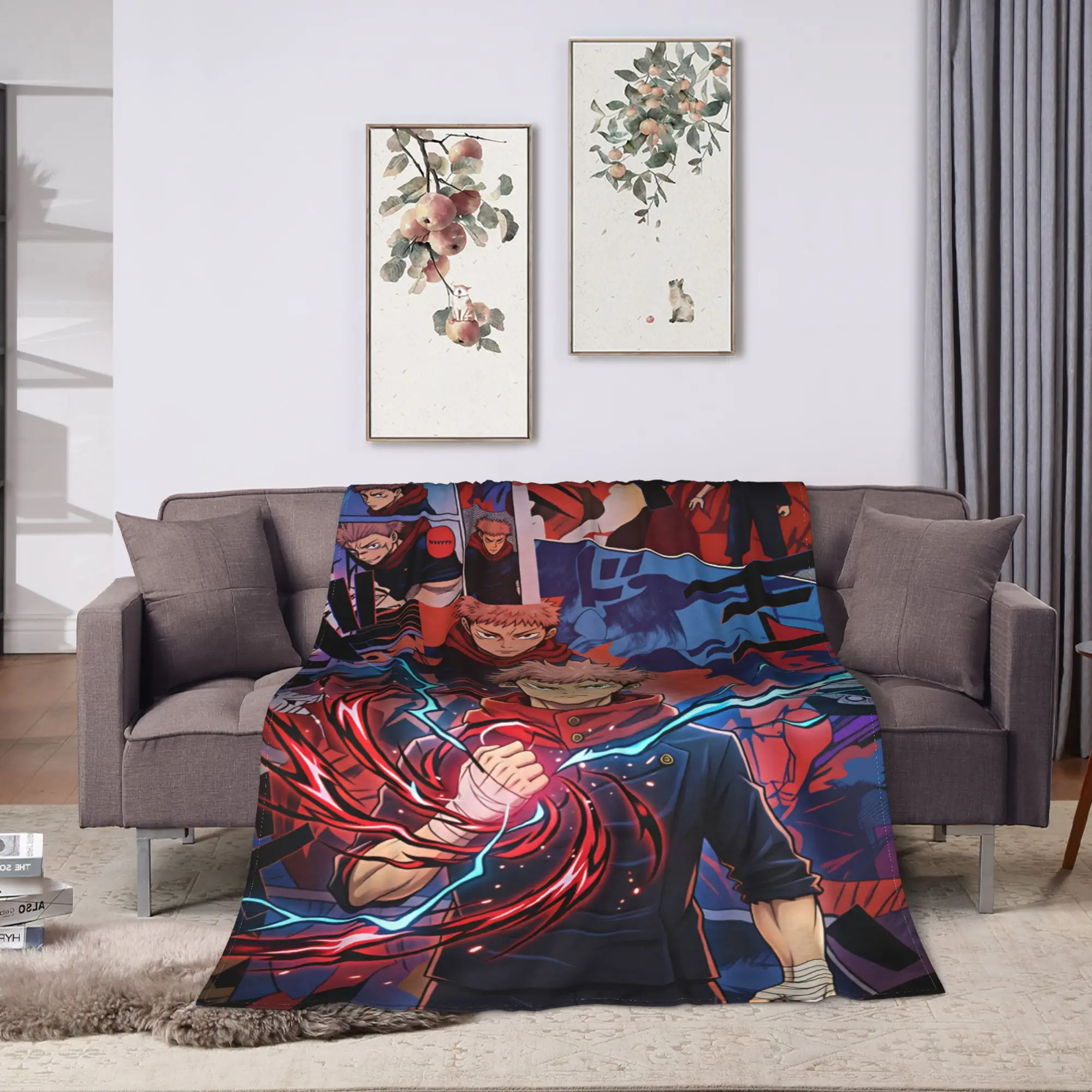 Yuji Itadori Warm Blankets J-Jujutsu Kaisens Boy Girl Plush Bedding Throws Pattern Couch Chair Flannel Bedspread Sofa Bed Cover
