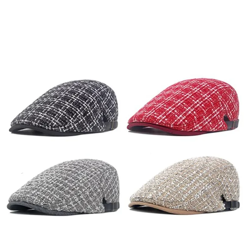 LDSLYJR Autumn and Winter Cotton Plaid Print Newsboy Caps Flat Peaked Cap Men and Women Painter Beret Hats 153