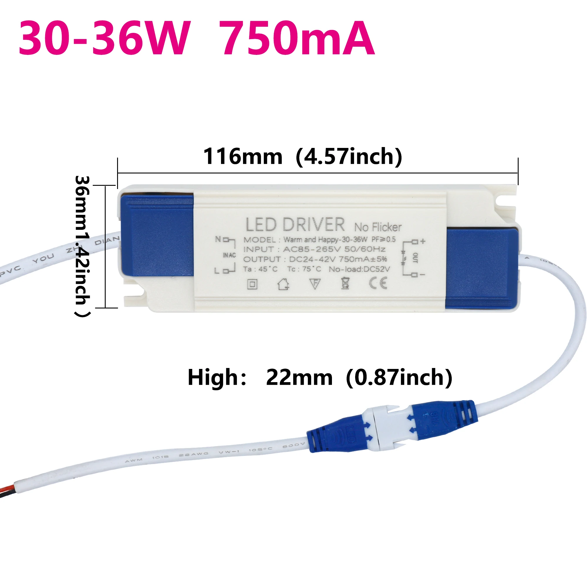 셸 포함 LED 드라이버 20-24W 30-36W 500mA 600mA 700mA 900mA 전원 공급 장치, 내장 정전류 조명 85-265V 변환