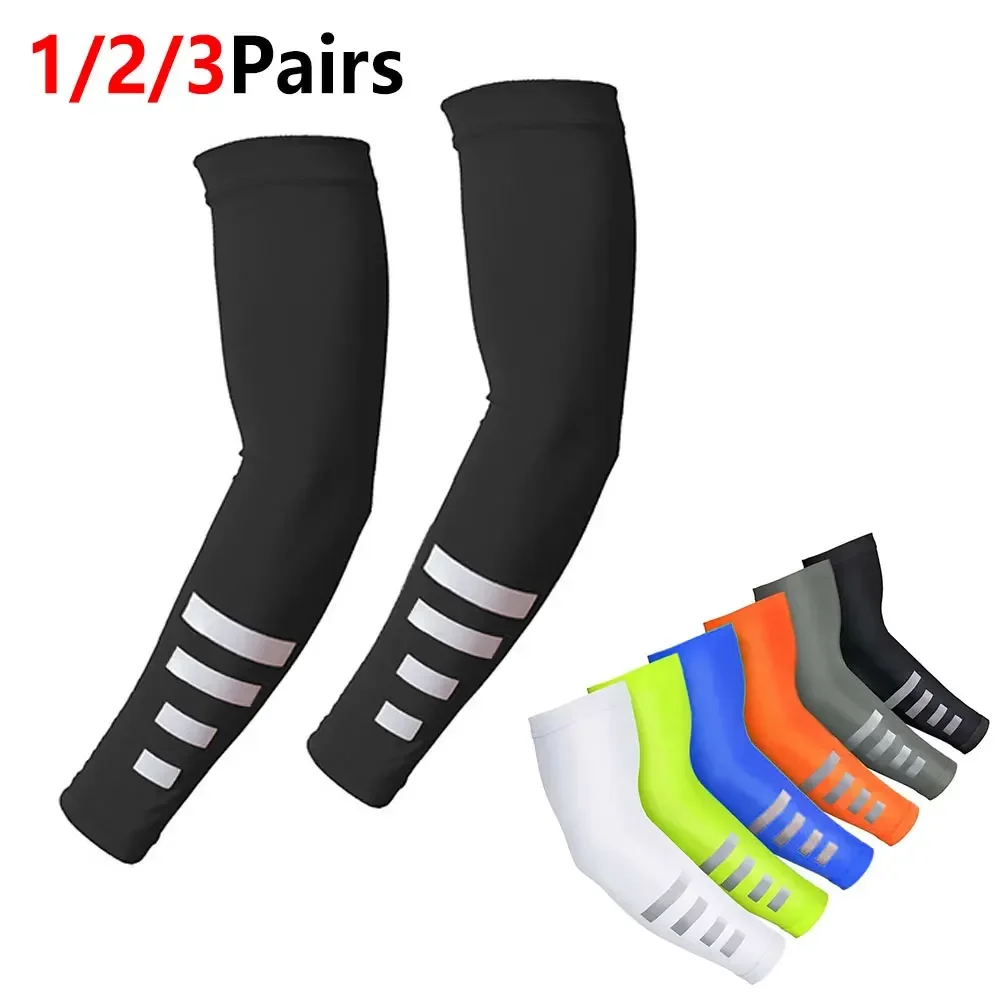 1/2/3Pairs Anti-UV Sports Arm Sleeves, Reflective Night Warning Strip,Stretch Compression Cooling Arm Guards for Fishing,Driving