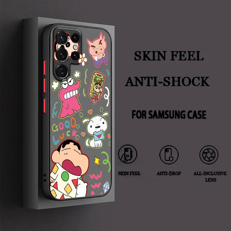 Crayon Shin-chan Cute Cartoon For Samsung Galaxy S24 S23 S22 S21 S20 Ultra Plus FE Note 20 5G Frosted Translucent Phone Case