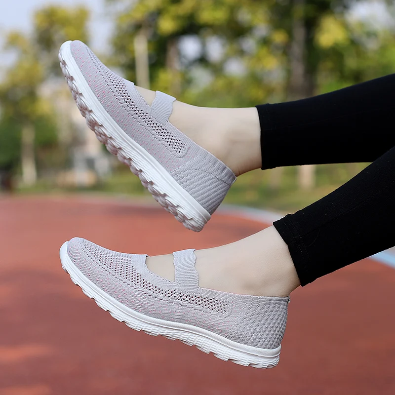 STRONGSHEN Women Casual Flat Shoes Zapatos De Mujer Fashion Breathable Mesh Slip on Shoes Women Outdoor Light Walking Shoes