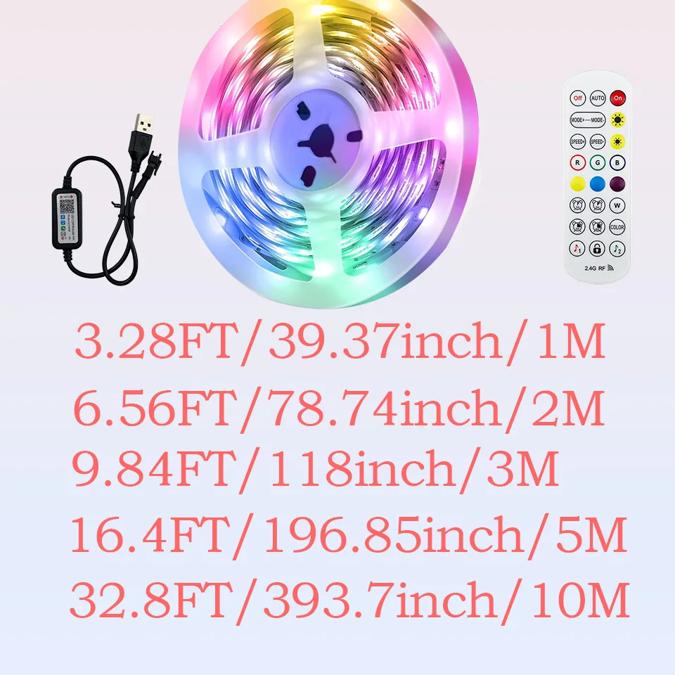 Taśma USB, diody LED do telewizora Synchronizowana muzyka z 24-klawiszowym pilotem RGBIC Zmiana koloru Taśma LED z inteligentnymi aplikacjami