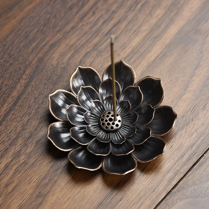 Alloy Incense Burner Metal sandalwood Incense Sticks Holder Buddhism Zen Lotus Sticks Incense Censer Nasturtium Ashtray