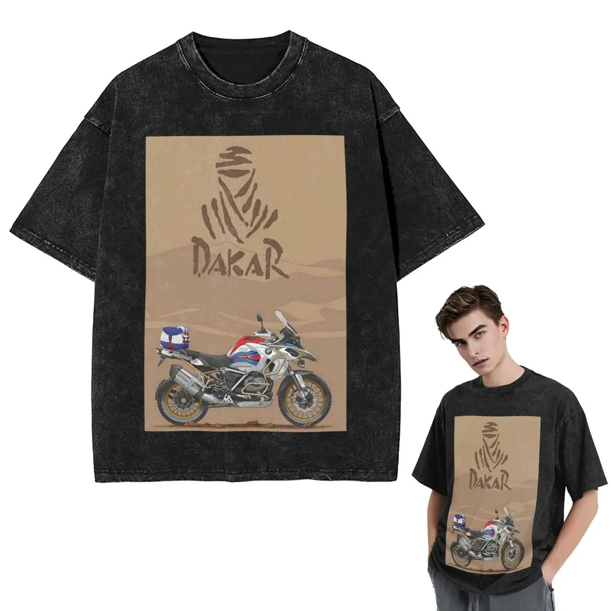 

Streetwear T-Shirts Dakar Rally Washed T Shirt Short Sleeve Hip Hop T-Shirt Tops Tees for Men Women