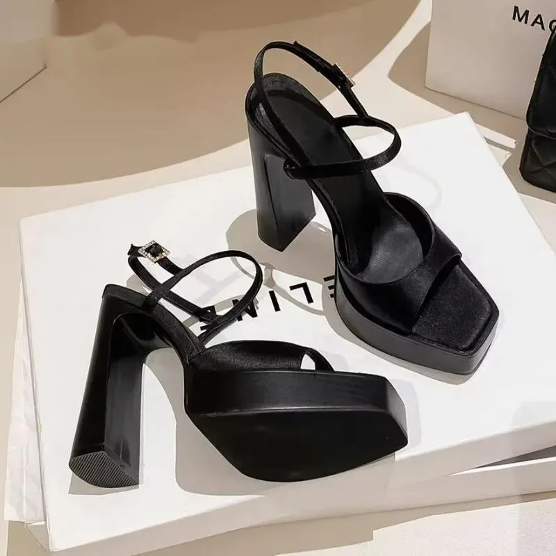 

Женские босоножки на очень высоком каблуке на платформе, пикантные туфли на каблуке с квадратным носком, роскошные туфли-лодочки для вечеринок, большие размеры Sandalias De Mujer