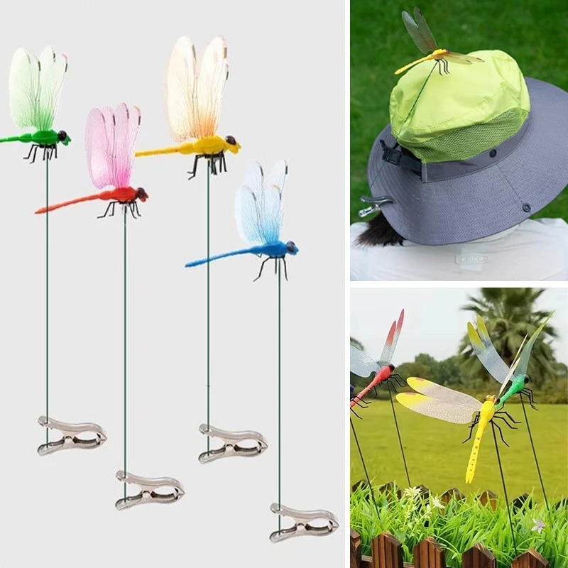 

3PCS Simulation Dragonfly Clip Bug Outdoor Mosquito Bug Fly Deterrent Dragonfly Hat Clip Garden Plants Patio Decoration