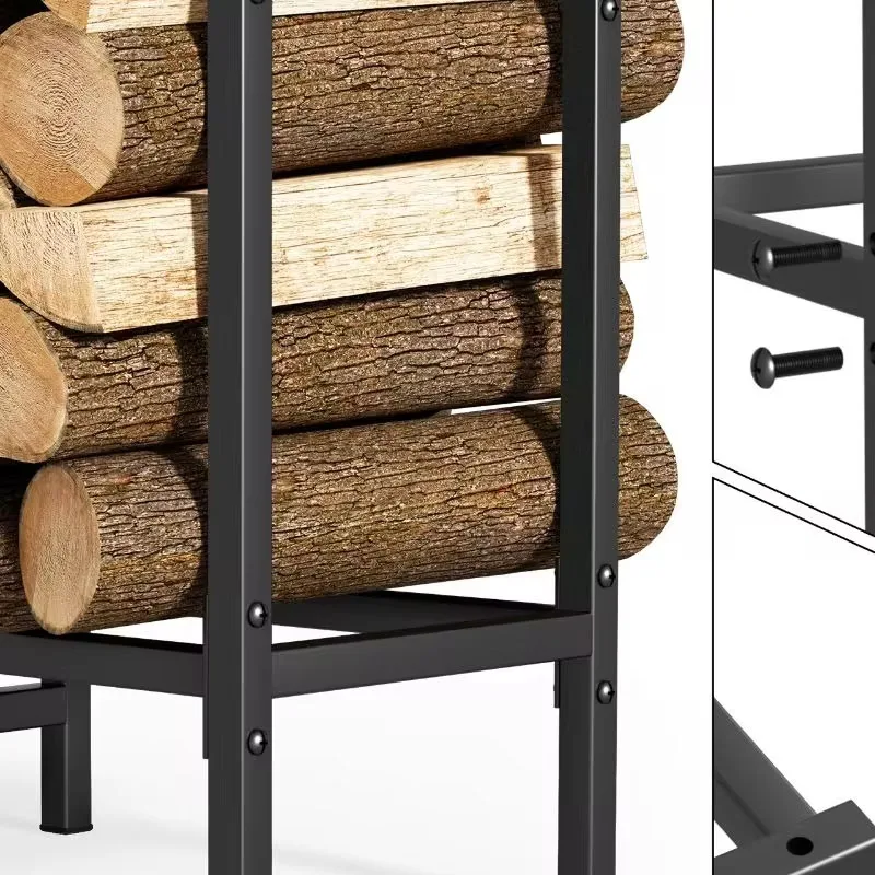 4ft Heavy-Duty Firewood Rack Holder for Indoor/Outdoor Use - Adjustable Stacker Stand for Fireplace Wood Storage.