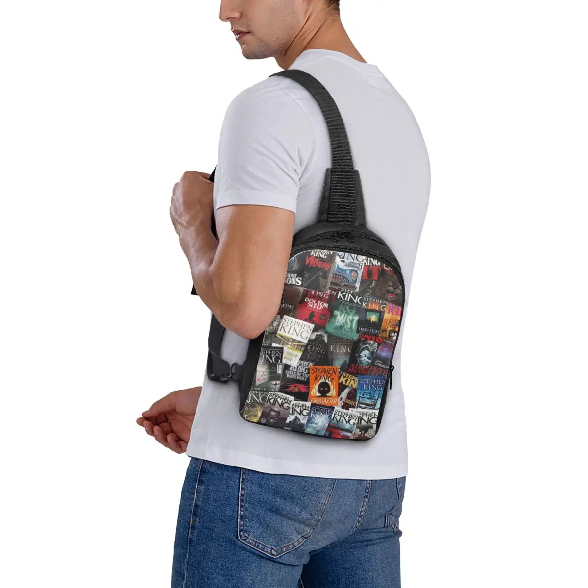 

Stephen King Book Covers, Horror Bookworm Chest Bag Crossbody Backpack Sling Shoulder Bag For Men Travel Hiking Daypack