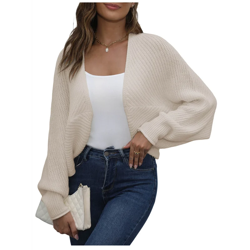 

ABRT-Свитера для женщин, укороченный кардиган с открытой передней частью, свитер с длинными рукавами, вязаные свитера «летучая мышь», топ с плечами