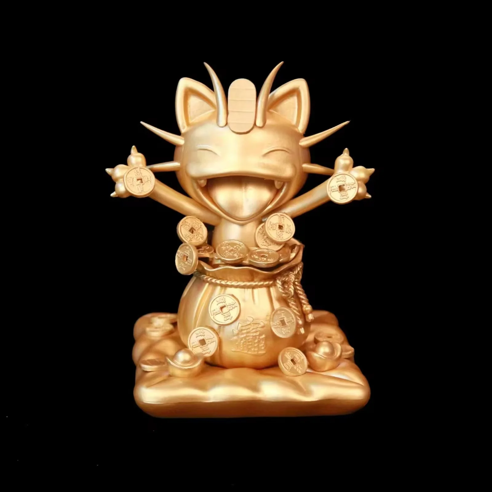 13cm Anime Figure Gk PokéMon Rocket Team Sprinkle Gold Coins Beckoning Meow Meow Model Figure Desktop Ornament Gifts