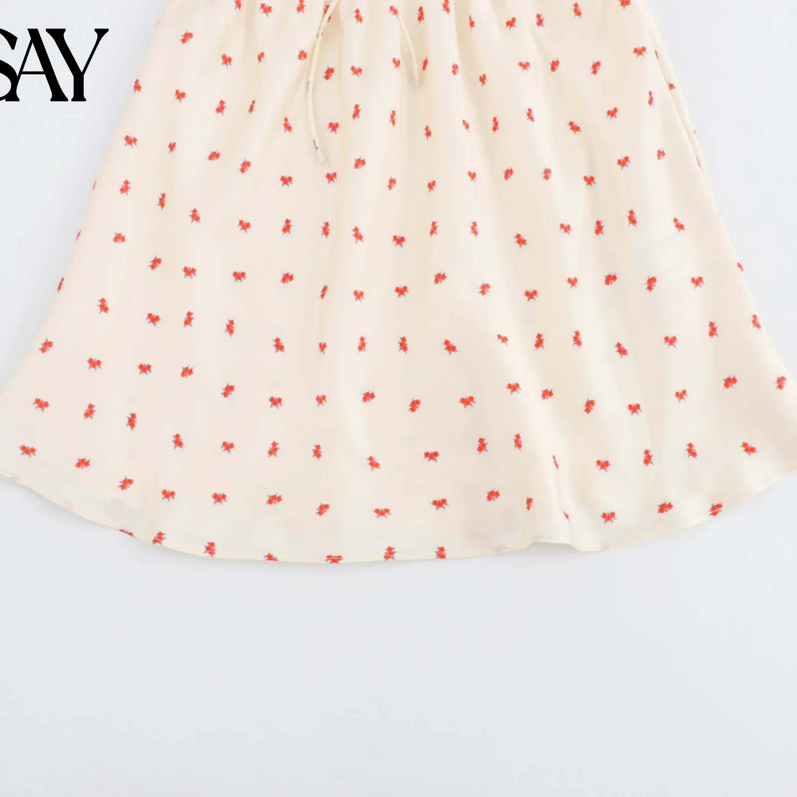 BSAY 女性ファッション夏セクシーなフラワープリントノースリーブバックレススリング V ネックサテンドレスシックな女性フレンチエレガンスイブニング